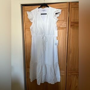 Julia Jordan White Midi Dress with Ruffle Sleeves